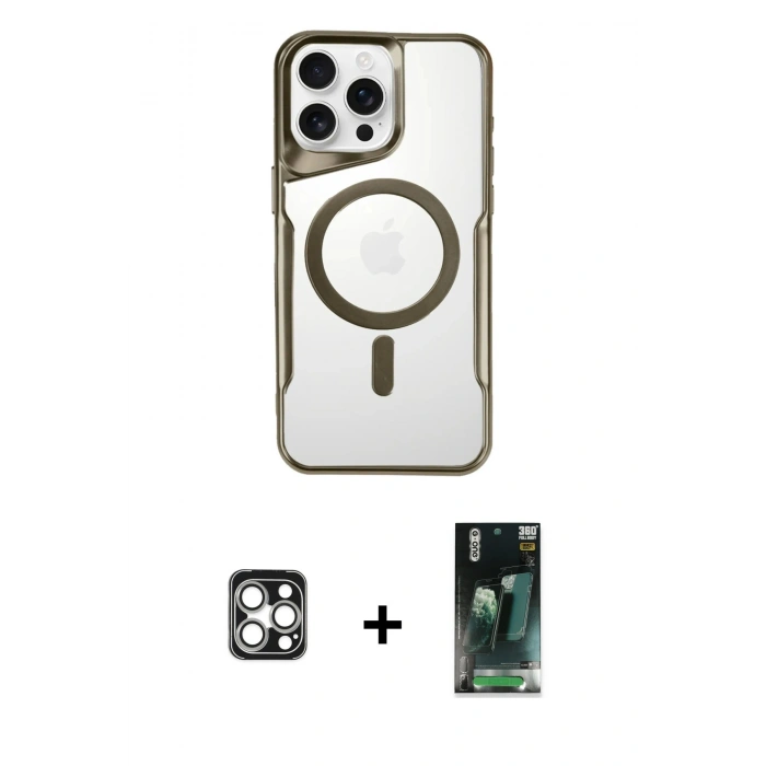 MARSİLYAN™- iPhone 16 Pro Max Kılıf Yadigar Klasik Özel Seri - Siyah 360 Mat Full Body Arka Koruyucu + PVD Metal Kamera Lens - GS