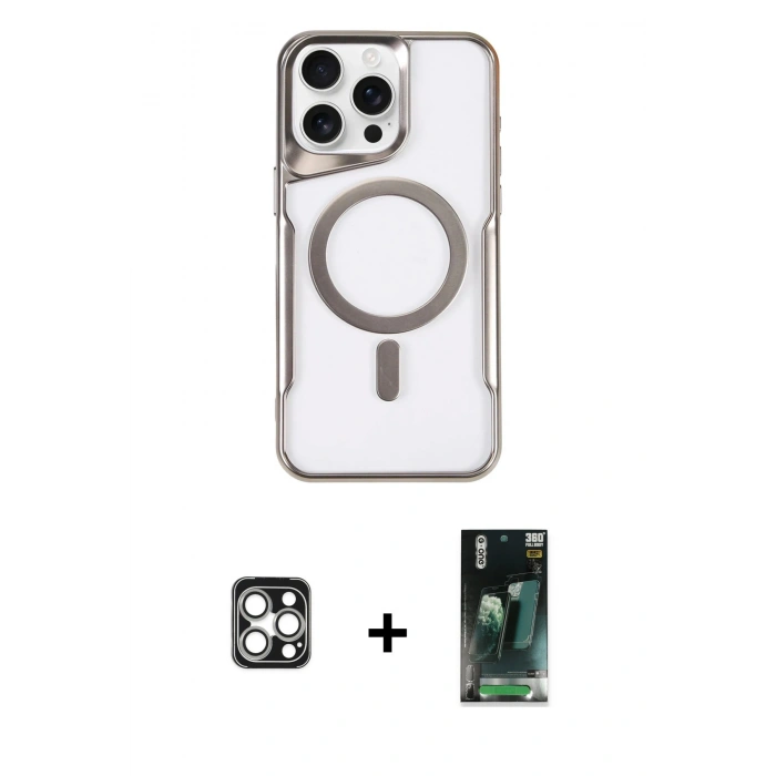 MARSİLYAN™- iPhone 16 Pro Max Kılıf Yadigar Klasik Özel Seri - Siyah 360 Mat Full Body Arka Koruyucu + PVD Metal Kamera Lens - GS