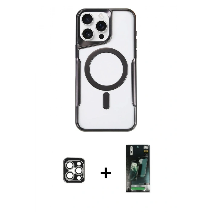 MARSİLYAN™- iPhone 16 Pro Max Kılıf Yadigar Klasik Özel Seri - Siyah 360 Mat Full Body Arka Koruyucu + PVD Metal Kamera Lens - GS