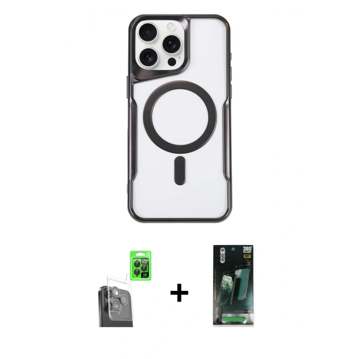 MARSİLYAN™- iPhone 16 Pro Max Kılıf Yadigar Klasik Özel Seri - Siyah 360 Mat Full Body Arka Koruyucu + Raze Metal Kamera Lens - SH