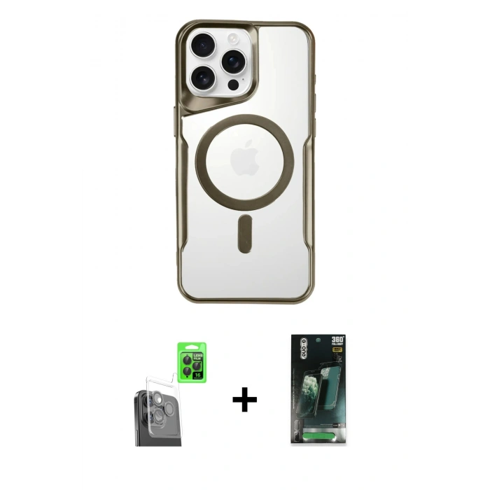 MARSİLYAN™- iPhone 16 Pro Max Kılıf Yadigar Klasik Özel Seri - Siyah 360 Mat Full Body Arka Koruyucu + Raze Metal Kamera Lens - SH