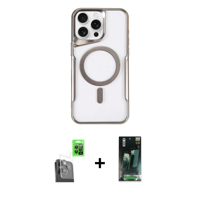 MARSİLYAN™- iPhone 16 Pro Max Kılıf Yadigar Klasik Özel Seri - Siyah 360 Mat Full Body Arka Koruyucu + Raze Metal Kamera Lens - SH