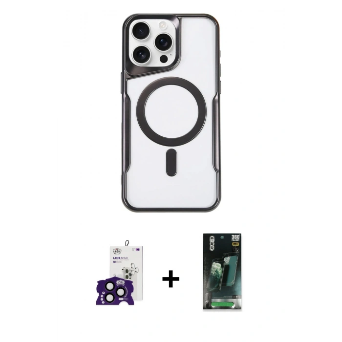 MARSİLYAN™- iPhone 16 Pro Max Kılıf Yadigar Klasik Özel Seri - Siyah 360 Mat Full Body Arka Koruyucu + Bilvis Titan Kamera Lens - SH