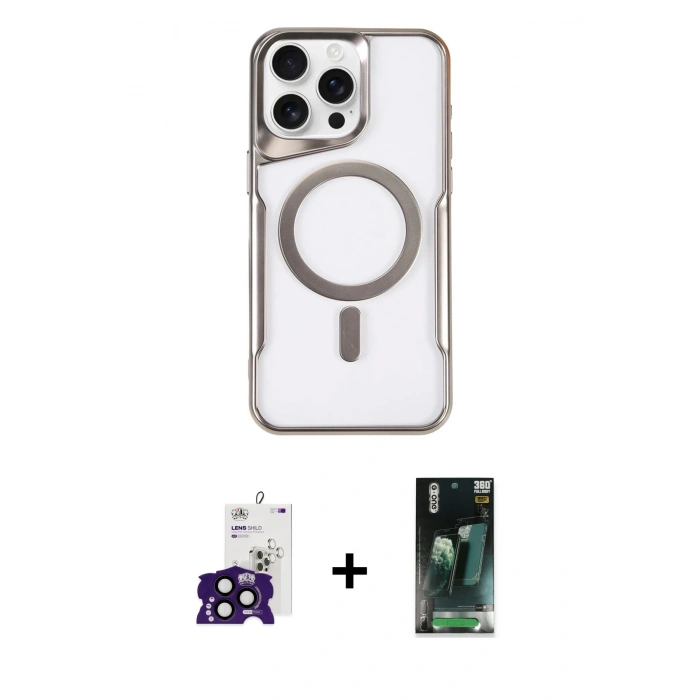 MARSİLYAN™- iPhone 16 Pro Max Kılıf Yadigar Klasik Özel Seri - Siyah 360 Mat Full Body Arka Koruyucu + Bilvis Titan Kamera Lens - SH