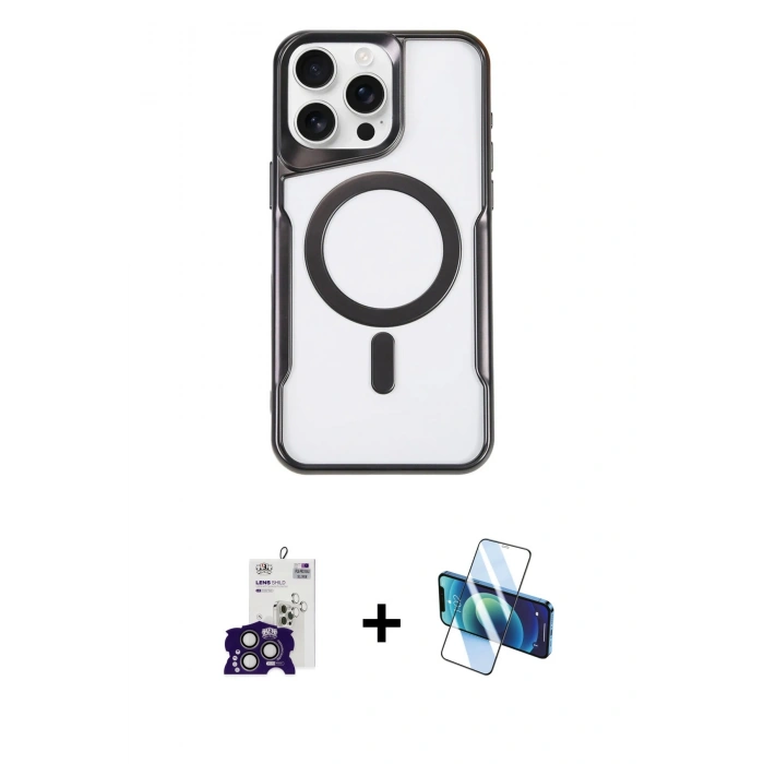 MARSİLYAN™- iPhone 16 Pro Max Kılıf Yadigar Klasik Özel Seri - Siyah 3D Antistatik Cam Ekran Koruyucu + Bilvis Titan Kamera Lens - TMGI