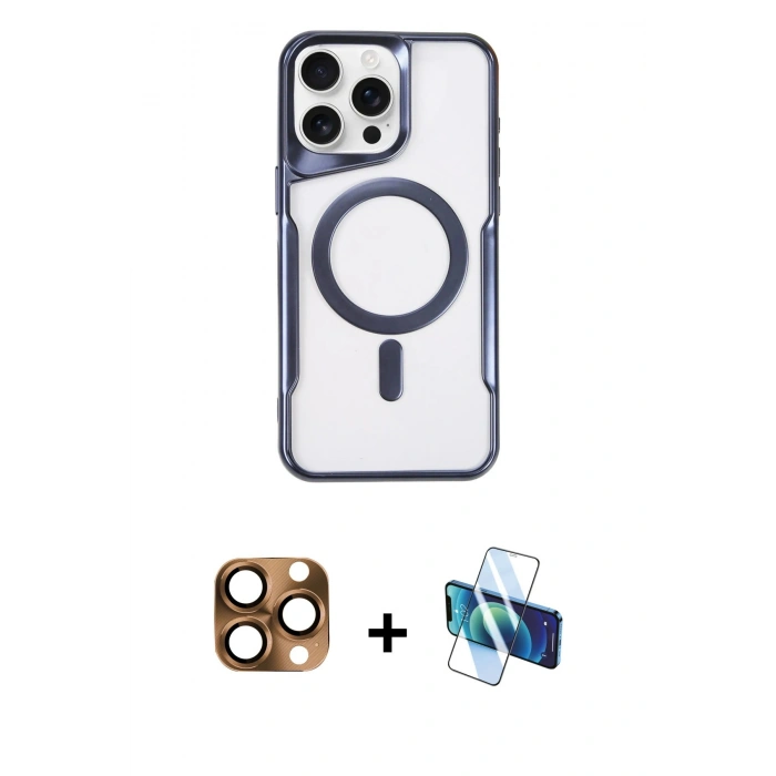 MARSİLYAN™- iPhone 16 Pro Max Kılıf Yadigar Klasik Özel Seri - Siyah 3D Antistatik Cam Ekran Koruyucu + Pers Alüminyum Kamera Lens - CLTM