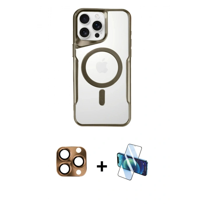 MARSİLYAN™- iPhone 16 Pro Max Kılıf Yadigar Klasik Özel Seri - Siyah 3D Antistatik Cam Ekran Koruyucu + Pers Alüminyum Kamera Lens - CLTM