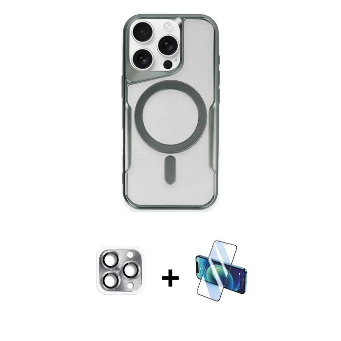 MARSİLYAN™- iPhone 16 Pro Max Kılıf Yadigar Klasik Özel Seri - Siyah 3D Antistatik Cam Ekran Koruyucu + Pers Alüminyum Kamera Lens - GI