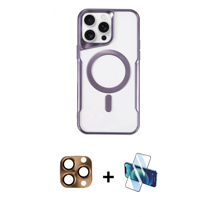 MARSİLYAN™- iPhone 16 Pro Max Kılıf Yadigar Klasik Özel Seri - Siyah 3D Antistatik Cam Ekran Koruyucu + Pers Alüminyum Kamera Lens - CLTM