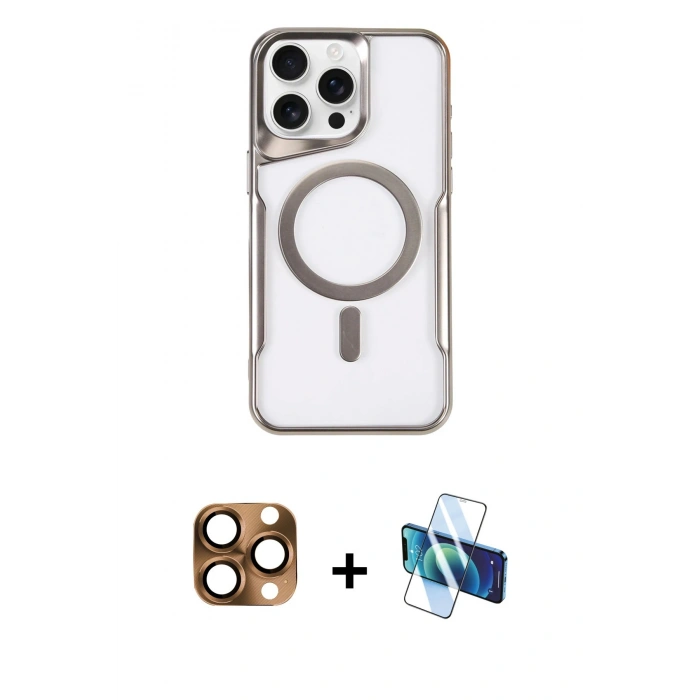 MARSİLYAN™- iPhone 16 Pro Max Kılıf Yadigar Klasik Özel Seri - Siyah 3D Antistatik Cam Ekran Koruyucu + Pers Alüminyum Kamera Lens - CLTM