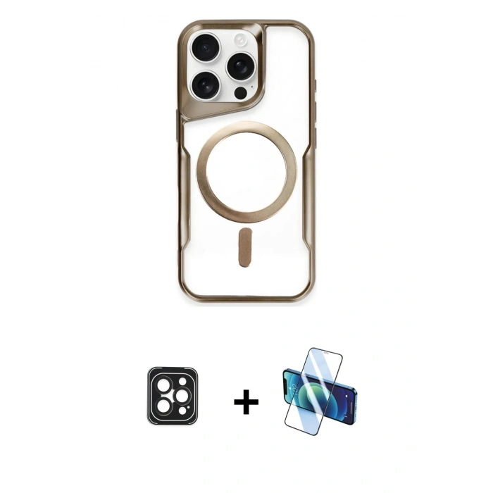 MARSİLYAN™- iPhone 16 Pro Max Kılıf Yadigar Klasik Özel Seri - Siyah 3D Antistatik Cam Ekran Koruyucu + PVD Metal Kamera Lens - SH