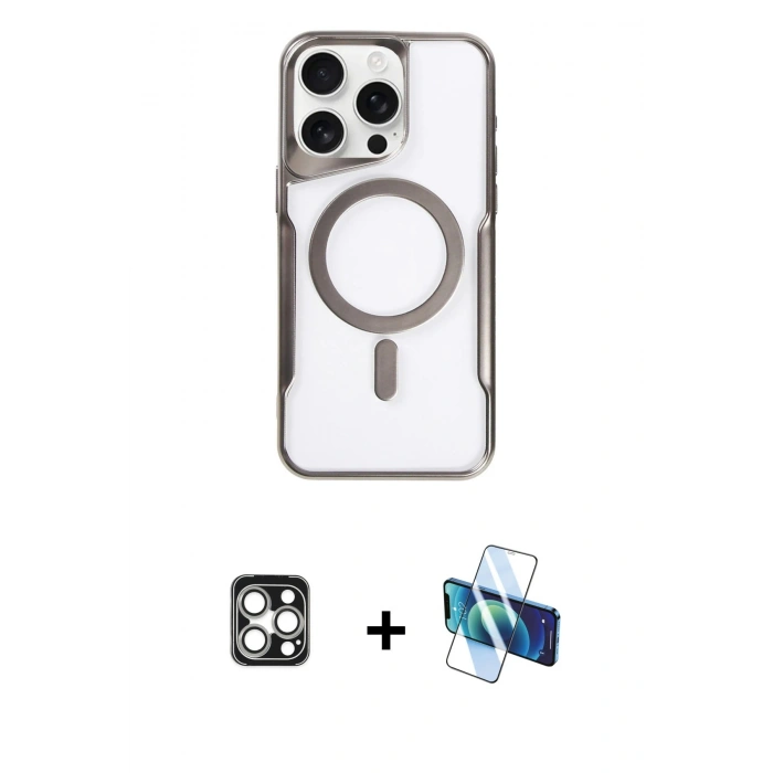 MARSİLYAN™- iPhone 16 Pro Max Kılıf Yadigar Klasik Özel Seri - Siyah 3D Antistatik Cam Ekran Koruyucu + PVD Metal Kamera Lens - GS