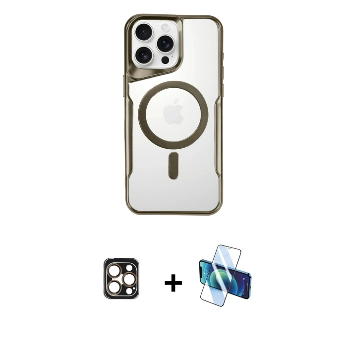 MARSİLYAN™- iPhone 16 Pro Max Kılıf Yadigar Klasik Özel Seri - Siyah 3D Antistatik Cam Ekran Koruyucu + PVD Metal Kamera Lens - GD
