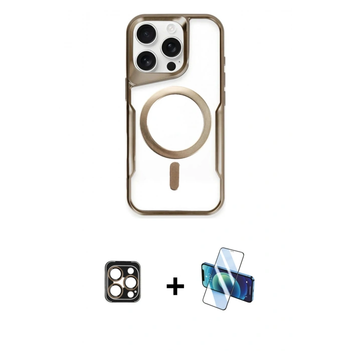 MARSİLYAN™- iPhone 16 Pro Max Kılıf Yadigar Klasik Özel Seri - Siyah 3D Antistatik Cam Ekran Koruyucu + PVD Metal Kamera Lens - GD