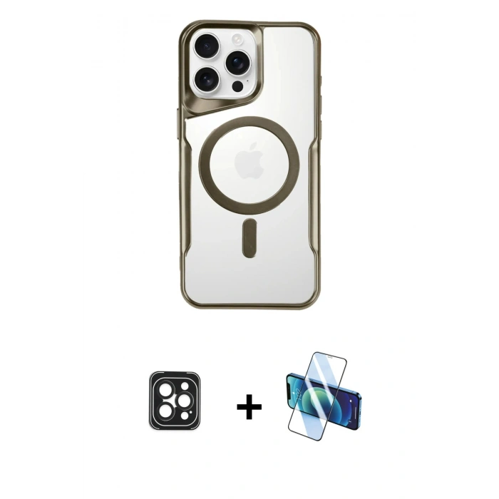 MARSİLYAN™- iPhone 16 Pro Max Kılıf Yadigar Klasik Özel Seri - Siyah 3D Antistatik Cam Ekran Koruyucu + PVD Metal Kamera Lens - SH
