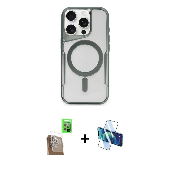 MARSİLYAN™- iPhone 16 Pro Max Kılıf Yadigar Klasik Özel Seri - Siyah 3D Antistatik Cam Ekran Koruyucu + Raze Metal Kamera Lens - CLTM