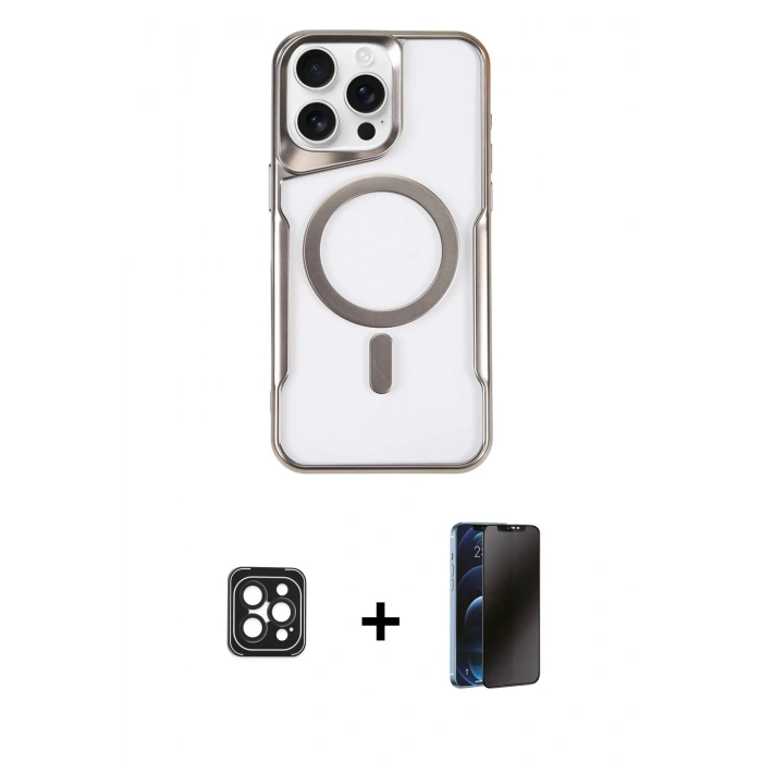 MARSİLYAN™- iPhone 16 Pro Max Kılıf Yadigar Klasik Özel Seri - Siyah 3D Antistatik Hayalet Cam Ekran Koruyucu + PVD Metal Kamera Lens - SH