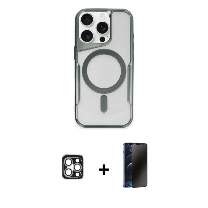 MARSİLYAN™- iPhone 16 Pro Max Kılıf Yadigar Klasik Özel Seri - Siyah 3D Antistatik Hayalet Cam Ekran Koruyucu + PVD Metal Kamera Lens - GS
