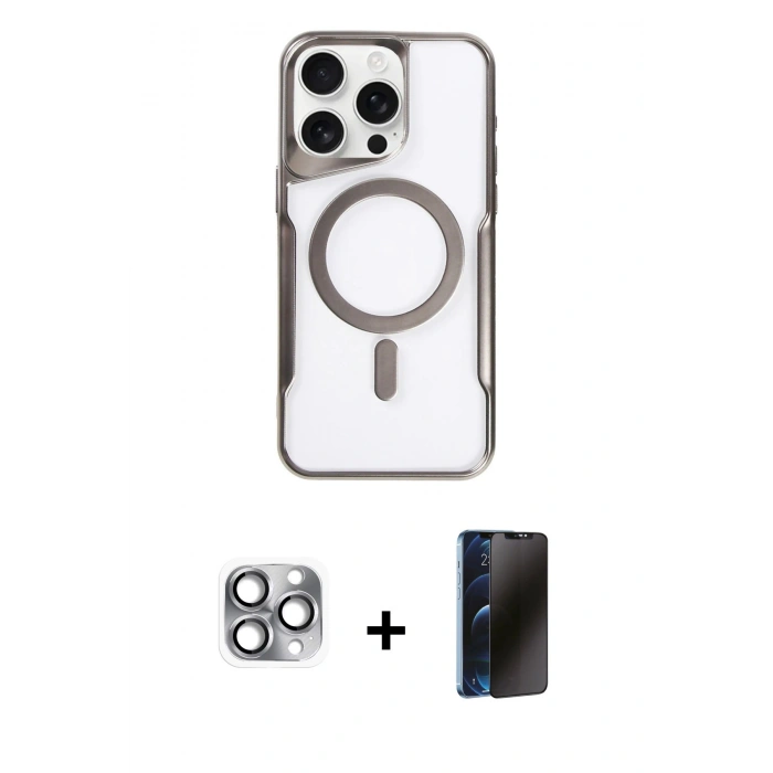MARSİLYAN™- iPhone 16 Pro Max Kılıf Yadigar Klasik Özel Seri - Siyah 3D Antistatik Hayalet Cam Ekran Koruyucu + Pers Alüminyum Kamera Lens - GI
