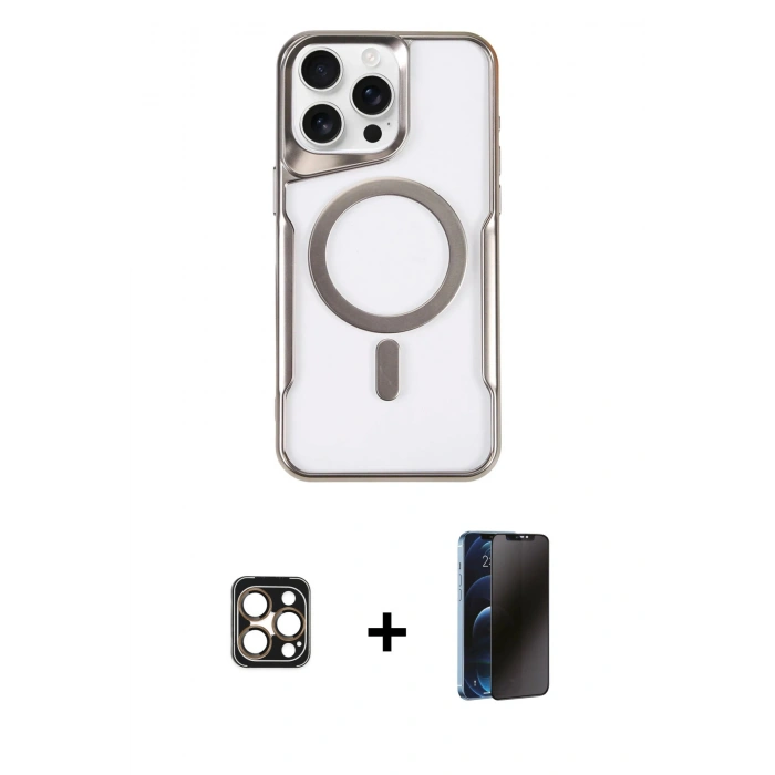 MARSİLYAN™- iPhone 16 Pro Max Kılıf Yadigar Klasik Özel Seri - Siyah 3D Antistatik Hayalet Cam Ekran Koruyucu + PVD Metal Kamera Lens - GD