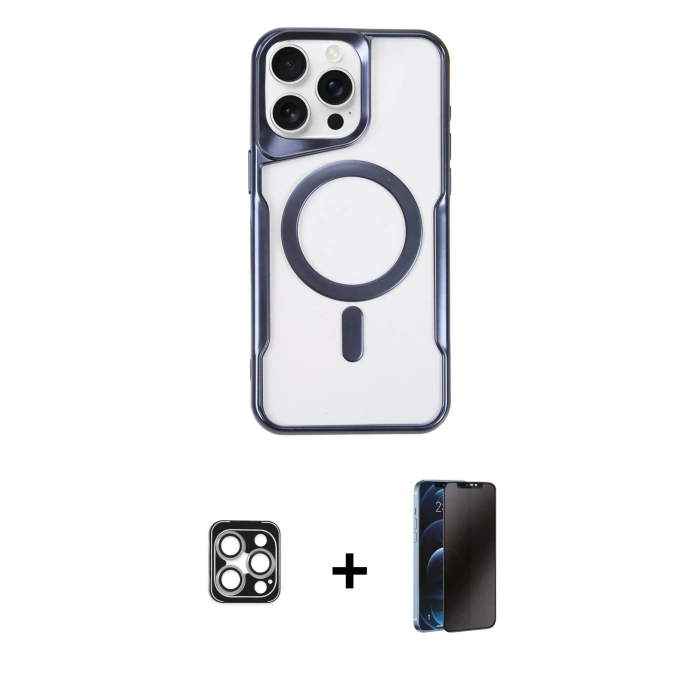 MARSİLYAN™- iPhone 16 Pro Max Kılıf Yadigar Klasik Özel Seri - Siyah 3D Antistatik Hayalet Cam Ekran Koruyucu + PVD Metal Kamera Lens - GS