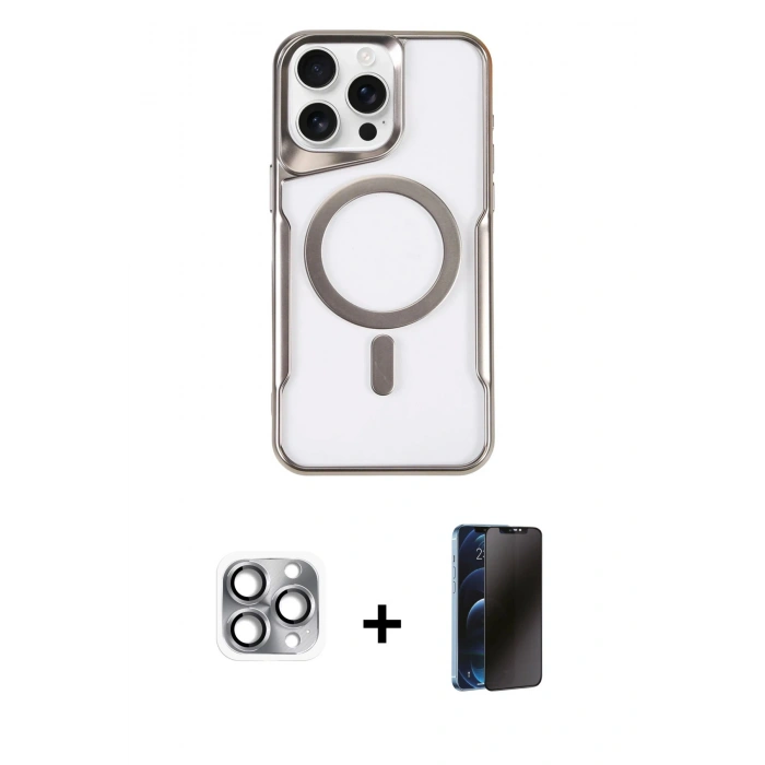 MARSİLYAN™- iPhone 16 Pro Max Kılıf Yadigar Klasik Özel Seri - Siyah 3D Antistatik Hayalet Cam Ekran Koruyucu + Pers Alüminyum Kamera Lens - GI