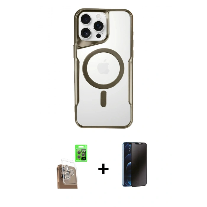 MARSİLYAN™- iPhone 16 Pro Max Kılıf Yadigar Klasik Özel Seri - Siyah 3D Antistatik Hayalet Cam Ekran Koruyucu + Raze Metal Kamera Lens - CLTM