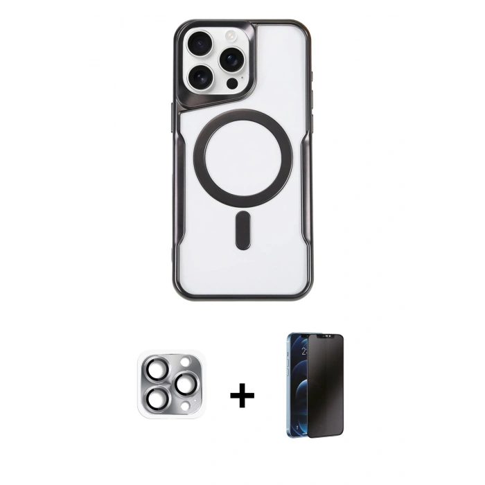 MARSİLYAN™- iPhone 16 Pro Max Kılıf Yadigar Klasik Özel Seri - Siyah 3D Antistatik Hayalet Cam Ekran Koruyucu + Pers Alüminyum Kamera Lens - GI
