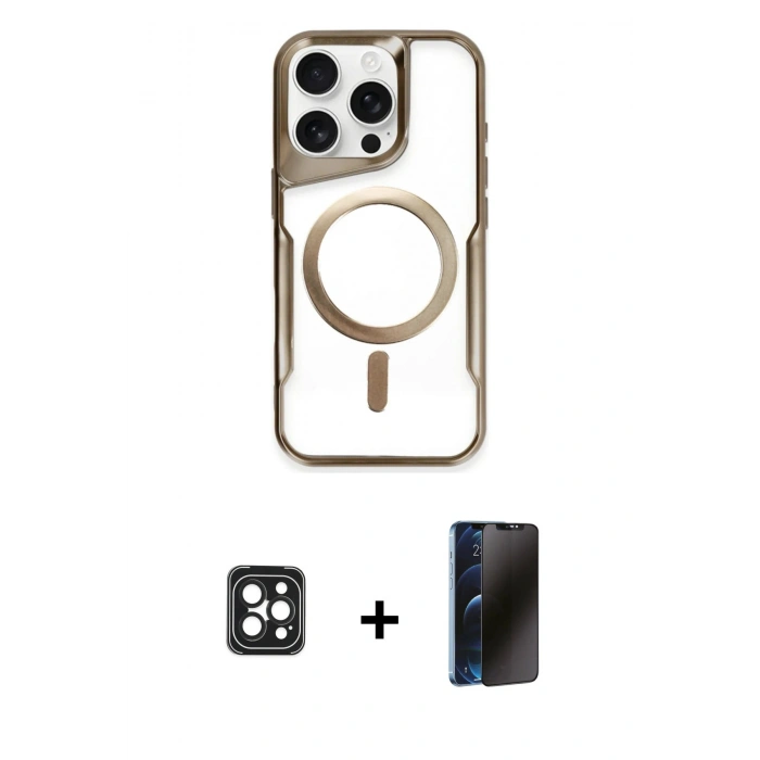 MARSİLYAN™- iPhone 16 Pro Max Kılıf Yadigar Klasik Özel Seri - Siyah 3D Antistatik Hayalet Cam Ekran Koruyucu + PVD Metal Kamera Lens - SH