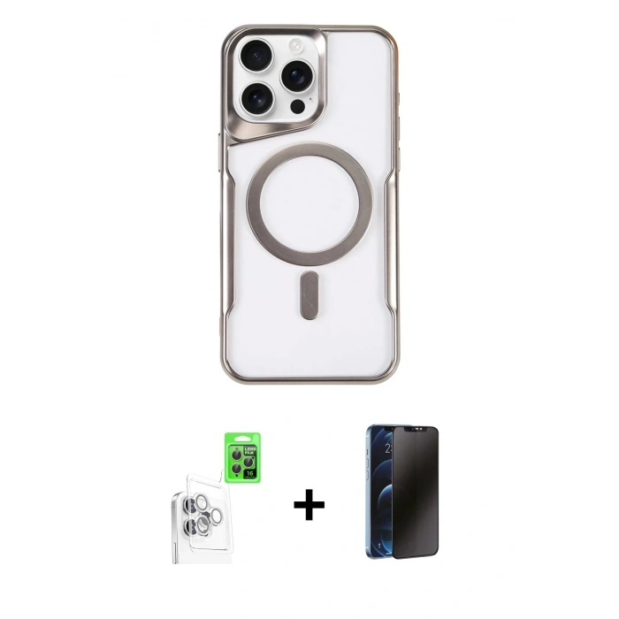 MARSİLYAN™- iPhone 16 Pro Max Kılıf Yadigar Klasik Özel Seri - Siyah 3D Antistatik Hayalet Cam Ekran Koruyucu + Raze Metal Kamera Lens - BZ