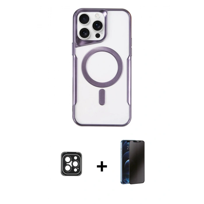 MARSİLYAN™- iPhone 16 Pro Max Kılıf Yadigar Klasik Özel Seri - Siyah 3D Antistatik Hayalet Cam Ekran Koruyucu + PVD Metal Kamera Lens - SH