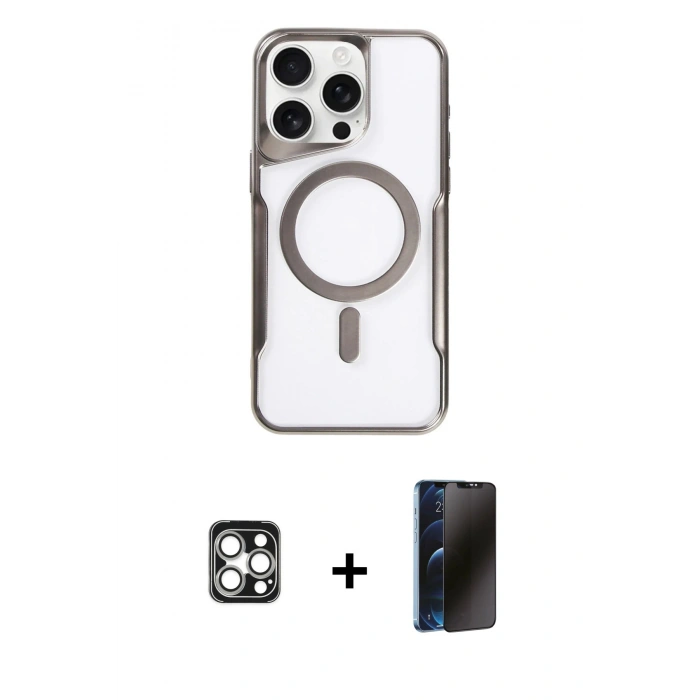 MARSİLYAN™- iPhone 16 Pro Max Kılıf Yadigar Klasik Özel Seri - Siyah 3D Antistatik Hayalet Cam Ekran Koruyucu + PVD Metal Kamera Lens - GS