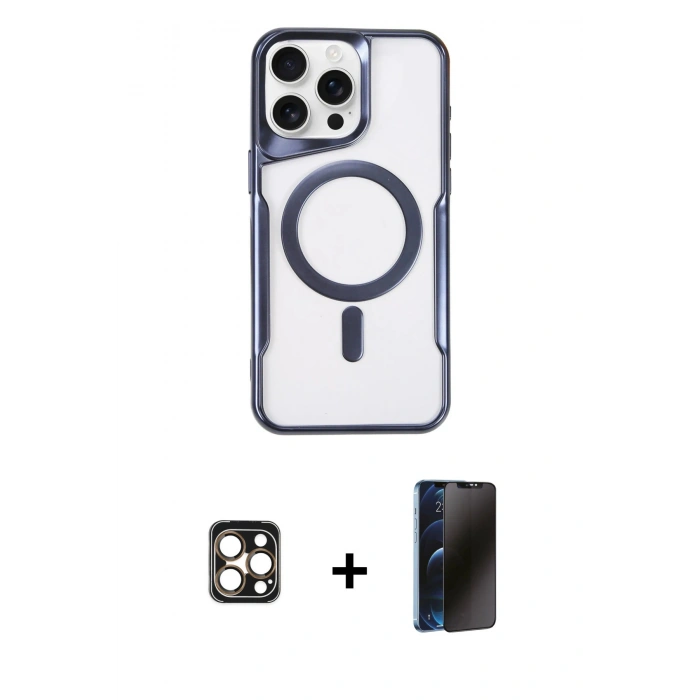 MARSİLYAN™- iPhone 16 Pro Max Kılıf Yadigar Klasik Özel Seri - Siyah 3D Antistatik Hayalet Cam Ekran Koruyucu + PVD Metal Kamera Lens - GD