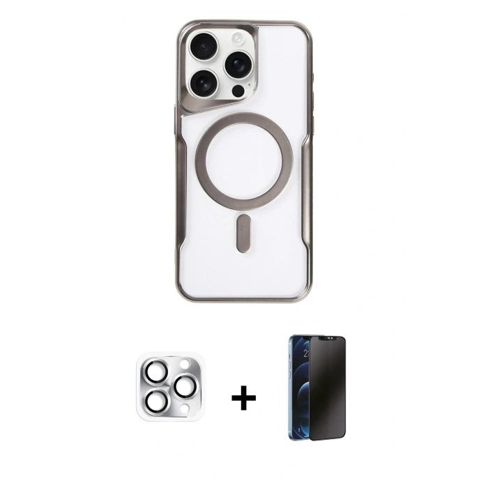 MARSİLYAN™- iPhone 16 Pro Max Kılıf Yadigar Klasik Özel Seri - Siyah 3D Antistatik Hayalet Cam Ekran Koruyucu + Pers Alüminyum Kamera Lens - GS