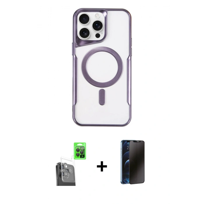 MARSİLYAN™- iPhone 16 Pro Max Kılıf Yadigar Klasik Özel Seri - Siyah 3D Antistatik Hayalet Cam Ekran Koruyucu + Raze Metal Kamera Lens - SH
