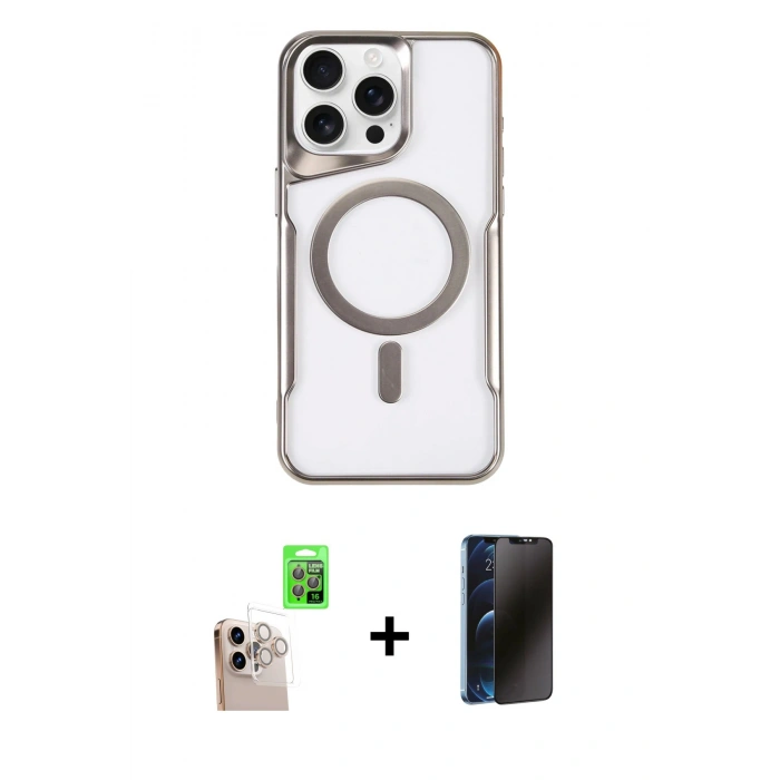 MARSİLYAN™- iPhone 16 Pro Max Kılıf Yadigar Klasik Özel Seri - Siyah 3D Antistatik Hayalet Cam Ekran Koruyucu + Raze Metal Kamera Lens - NLGY