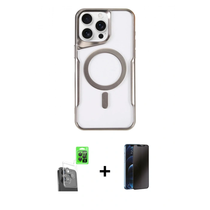 MARSİLYAN™- iPhone 16 Pro Max Kılıf Yadigar Klasik Özel Seri - Siyah 3D Antistatik Hayalet Cam Ekran Koruyucu + Raze Metal Kamera Lens - SH