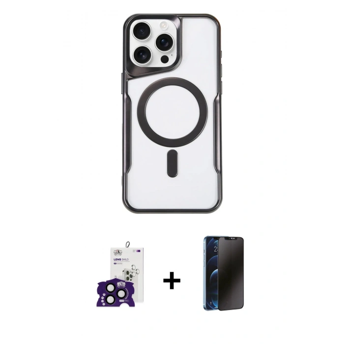 MARSİLYAN™- iPhone 16 Pro Max Kılıf Yadigar Klasik Özel Seri - Siyah 3D Antistatik Hayalet Cam Ekran Koruyucu + Bilvis Titan Kamera Lens - SH