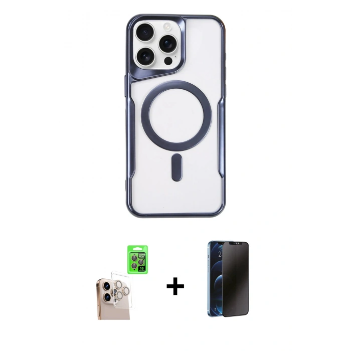 MARSİLYAN™- iPhone 16 Pro Max Kılıf Yadigar Klasik Özel Seri - Siyah 3D Antistatik Hayalet Cam Ekran Koruyucu + Raze Metal Kamera Lens - NLGY