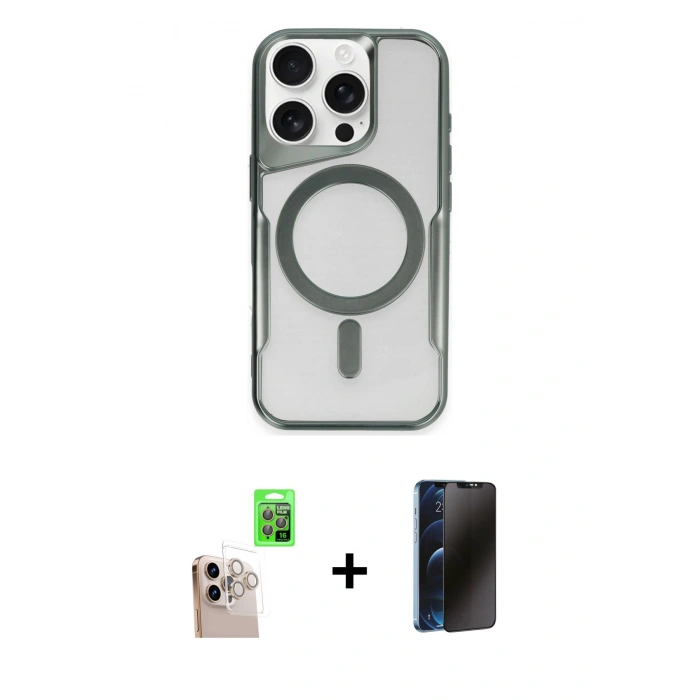 MARSİLYAN™- iPhone 16 Pro Max Kılıf Yadigar Klasik Özel Seri - Siyah 3D Antistatik Hayalet Cam Ekran Koruyucu + Raze Metal Kamera Lens - NLGY