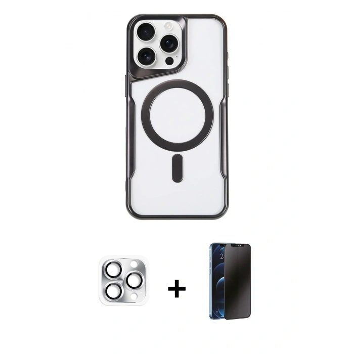 MARSİLYAN™- iPhone 16 Pro Max Kılıf Yadigar Klasik Özel Seri - Siyah 3D Antistatik Hayalet Cam Ekran Koruyucu + Pers Alüminyum Kamera Lens - GS