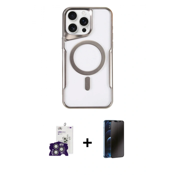 MARSİLYAN™- iPhone 16 Pro Max Kılıf Yadigar Klasik Özel Seri - Siyah 3D Antistatik Hayalet Cam Ekran Koruyucu + Bilvis Titan Kamera Lens - GS