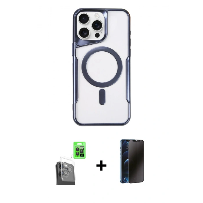 MARSİLYAN™- iPhone 16 Pro Max Kılıf Yadigar Klasik Özel Seri - Siyah 3D Antistatik Hayalet Cam Ekran Koruyucu + Raze Metal Kamera Lens - SH