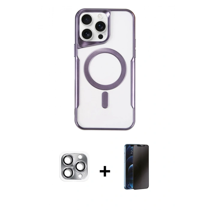 MARSİLYAN™- iPhone 16 Pro Max Kılıf Yadigar Klasik Özel Seri - Siyah 3D Antistatik Hayalet Cam Ekran Koruyucu + Pers Alüminyum Kamera Lens - GI