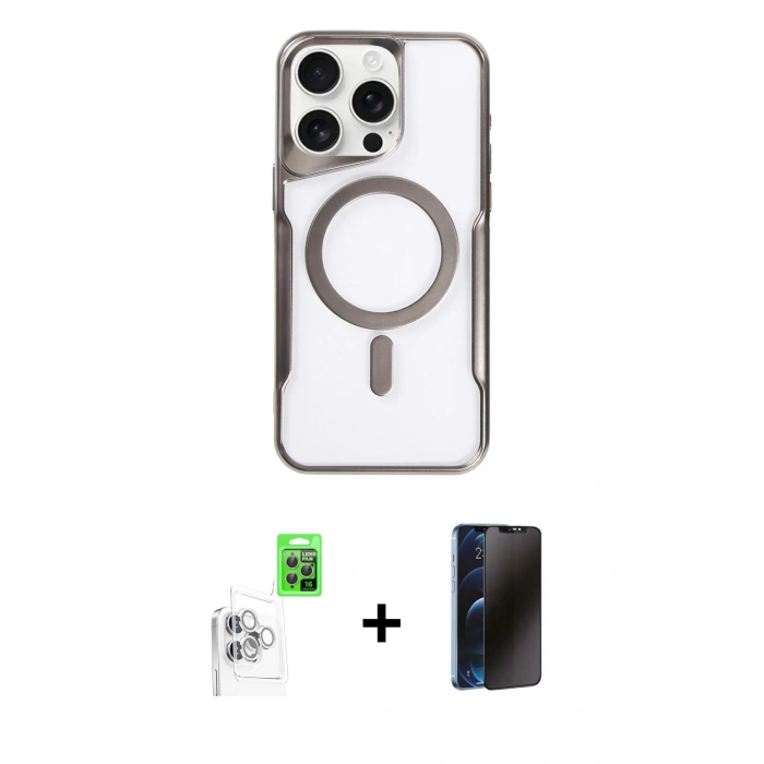 MARSİLYAN™- iPhone 16 Pro Max Kılıf Yadigar Klasik Özel Seri - Siyah 3D Antistatik Hayalet Cam Ekran Koruyucu + Raze Metal Kamera Lens - BZ