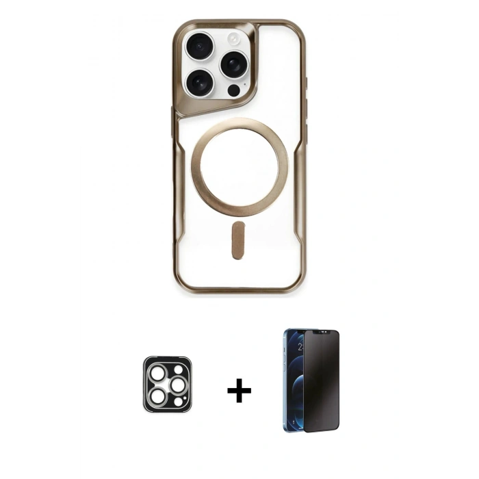 MARSİLYAN™- iPhone 16 Pro Max Kılıf Yadigar Klasik Özel Seri - Siyah 3D Antistatik Hayalet Cam Ekran Koruyucu + PVD Metal Kamera Lens - GS