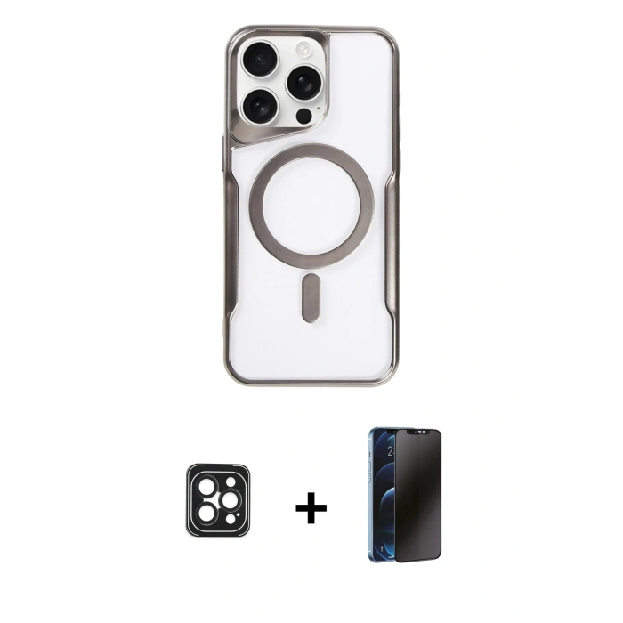MARSİLYAN™- iPhone 16 Pro Max Kılıf Yadigar Klasik Özel Seri - Siyah 3D Antistatik Hayalet Cam Ekran Koruyucu + PVD Metal Kamera Lens - SH