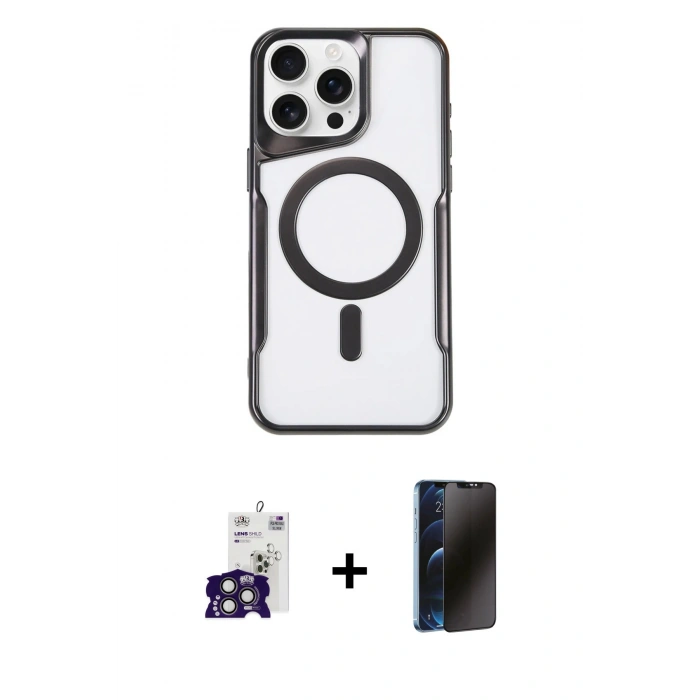 MARSİLYAN™- iPhone 16 Pro Max Kılıf Yadigar Klasik Özel Seri - Siyah 3D Antistatik Hayalet Cam Ekran Koruyucu + Bilvis Titan Kamera Lens - TMGI