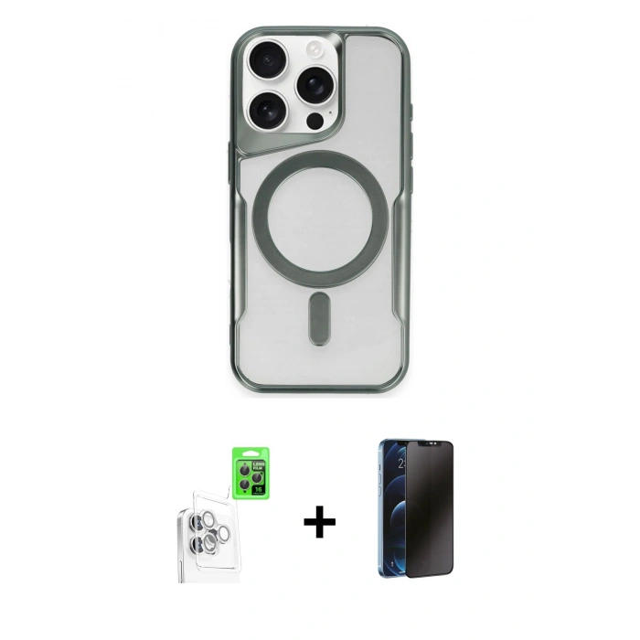 MARSİLYAN™- iPhone 16 Pro Max Kılıf Yadigar Klasik Özel Seri - Siyah 3D Antistatik Hayalet Cam Ekran Koruyucu + Raze Metal Kamera Lens - BZ