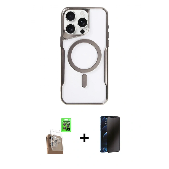 MARSİLYAN™- iPhone 16 Pro Max Kılıf Yadigar Klasik Özel Seri - Siyah 3D Antistatik Hayalet Cam Ekran Koruyucu + Raze Metal Kamera Lens - CLTM